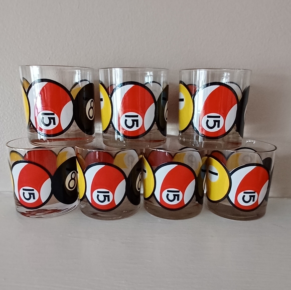 EUC 7 Piece MCM/Vintage Billiard Theme Glasses by Anchor Hocking